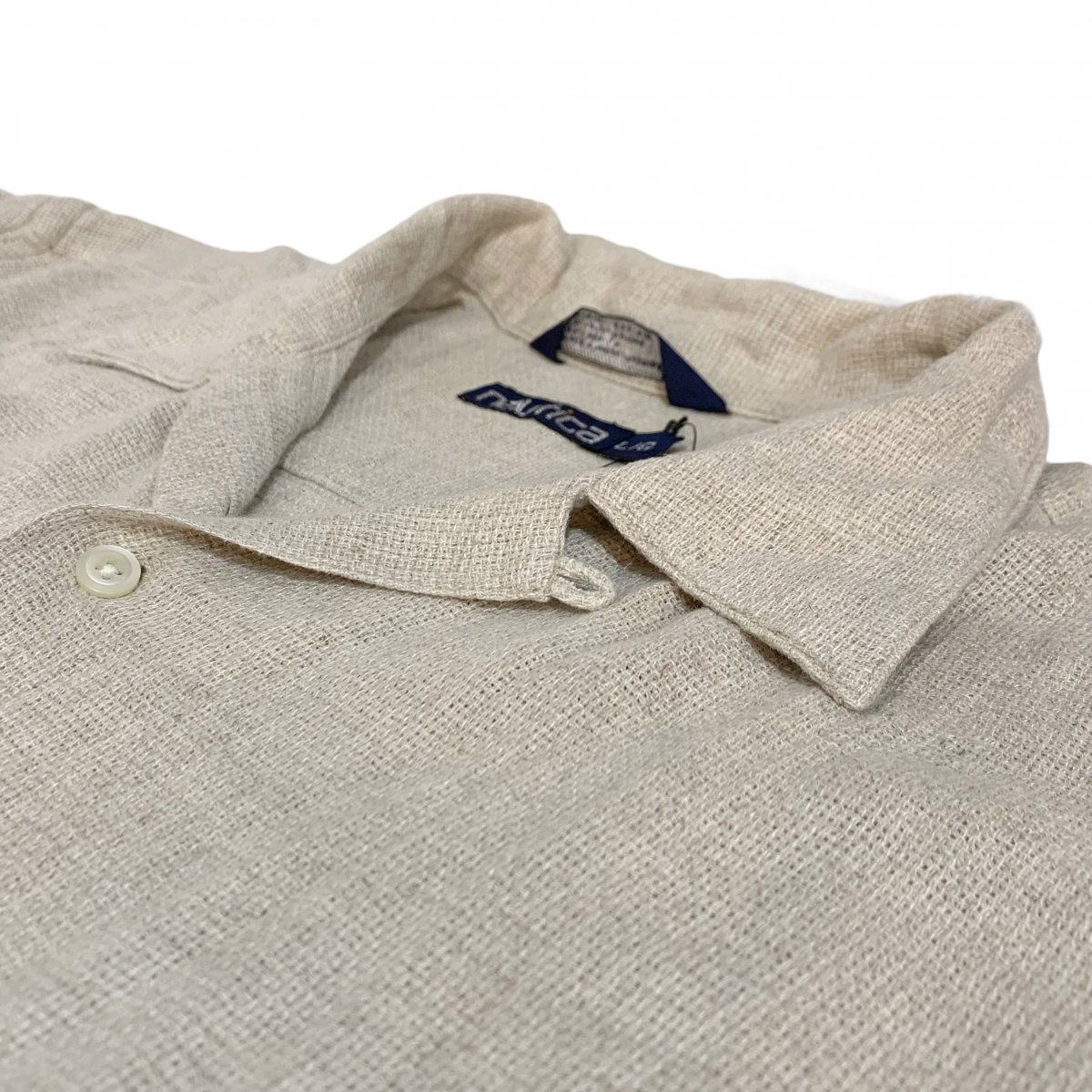 90s NAUTICA Linen Rayon Open Collar S/S Shirt ベージュ L
