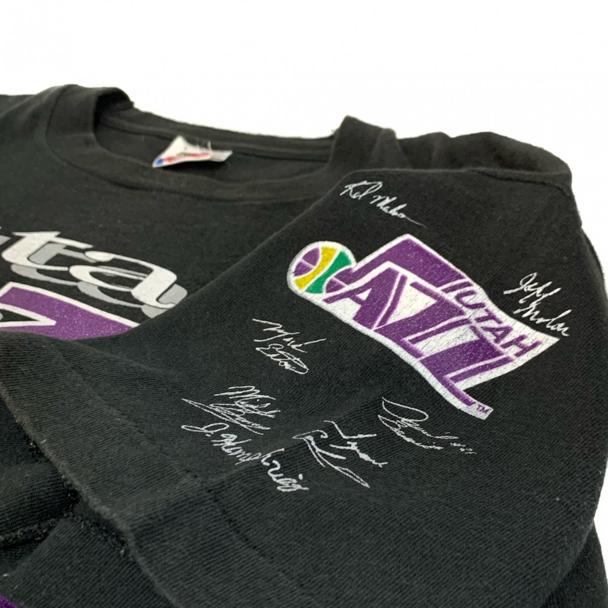 USA製 90s UTAH JAZZ Print S/S Tee 黒 L ユタジャズ 半袖 Tシャツ NBA 