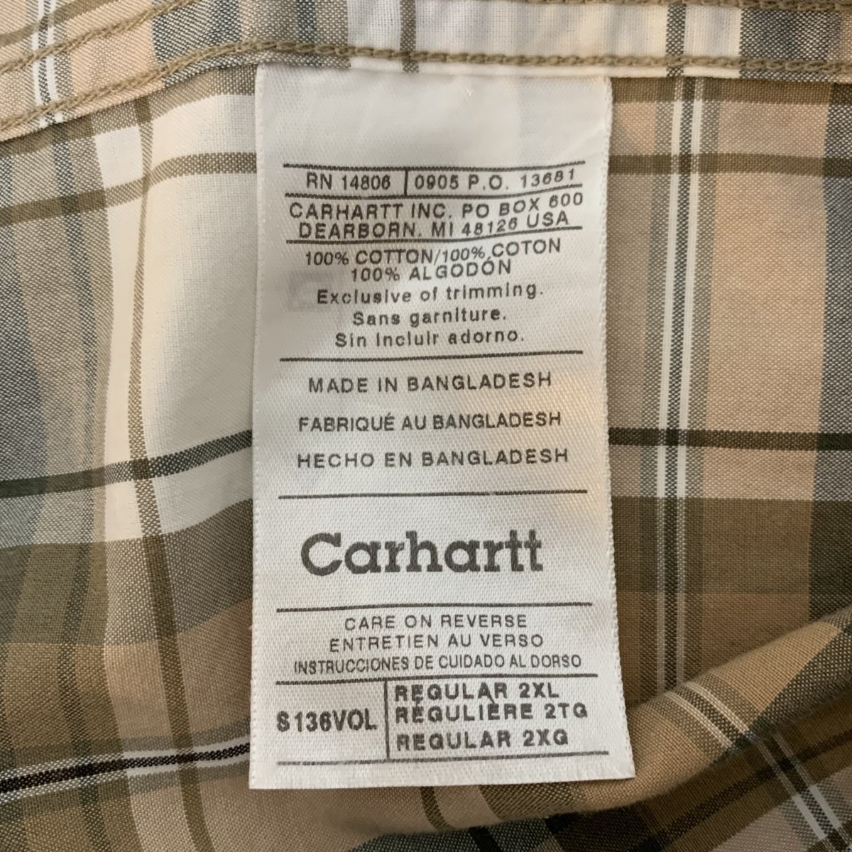 06年製 Carhartt Check Cotton BD S/S Shirt 茶 2XL 00s カーハート