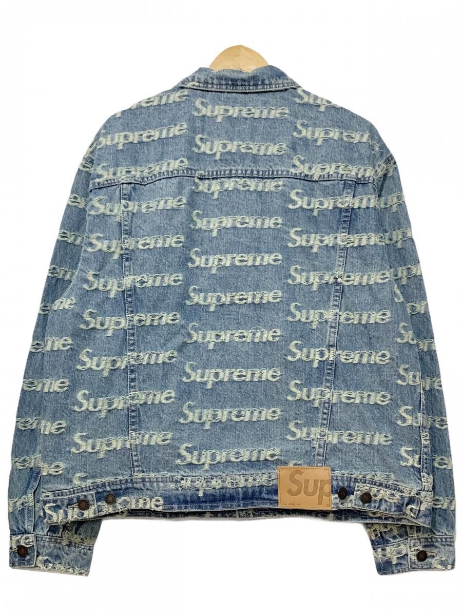 Supreme発売時期Flayed Logos Denim Trucker Jacket BLUE L