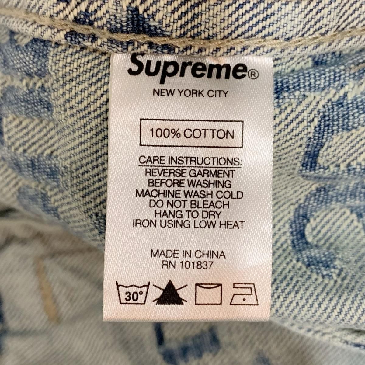 新品 21SS SUPREME Frayed Logos Denim Trucker Jacket 青 L 新品 21SS SUPREME Frayed Logos Denim Trucker Jacket 青 L