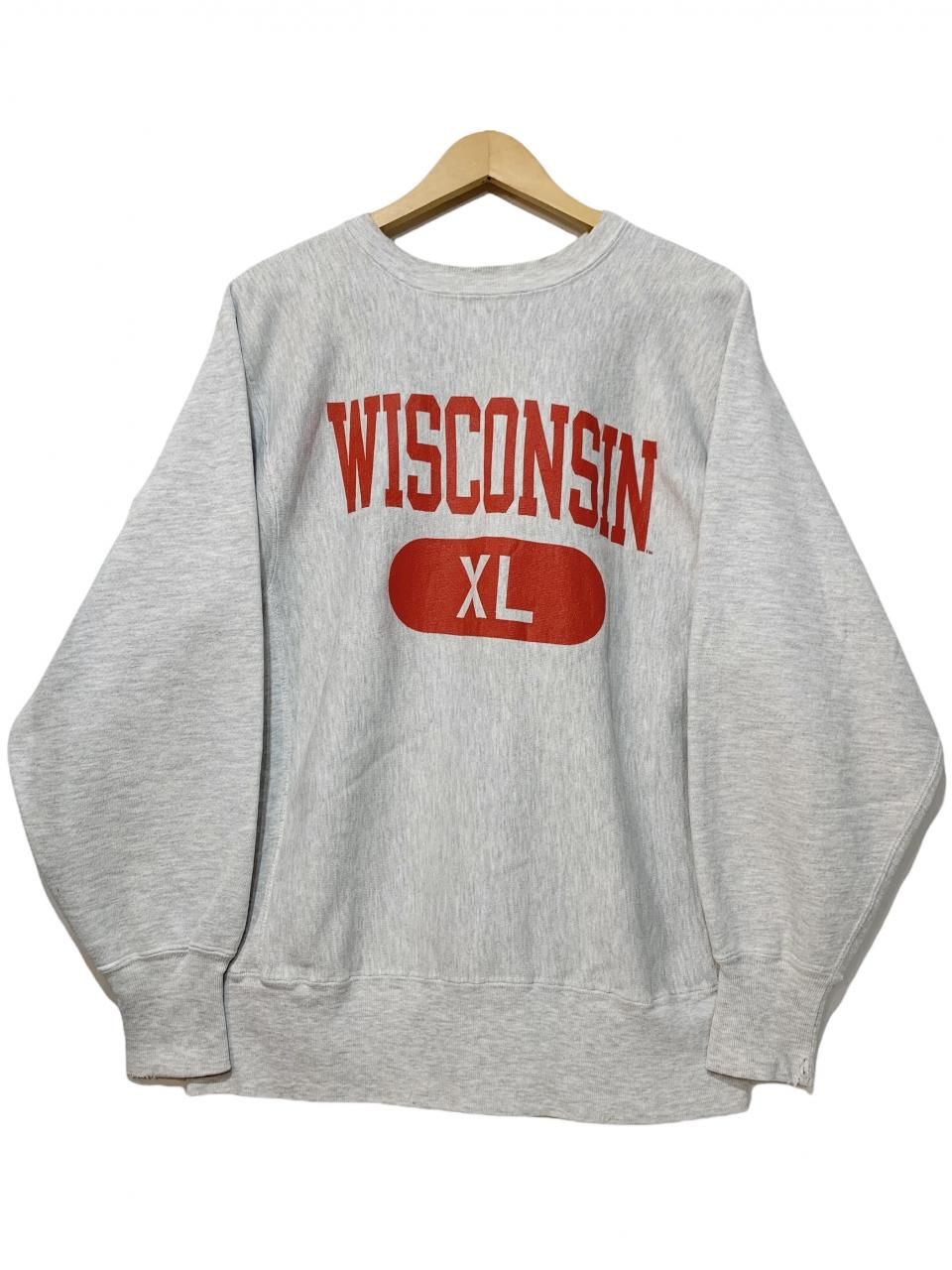 USA製 90s Champion WISCONSIN R/W Sweatshirt 薄灰 L 刺繍タグ チャンピオン リバースウィーブ  スウェット ウィスコンシン大学 アッシュグレー 古着 - NEWJOKE ONLINE STORE