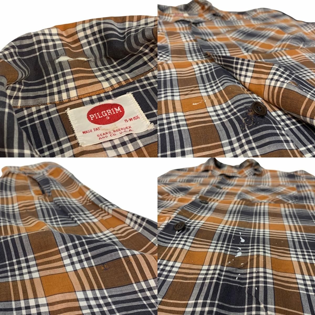 60s PILGRIM Check Open Collar L/S Shirt 茶黒 M ピルグリム 60s PILGRIM Check Open Collar L/S Shirt 茶黒 M ピルグリム