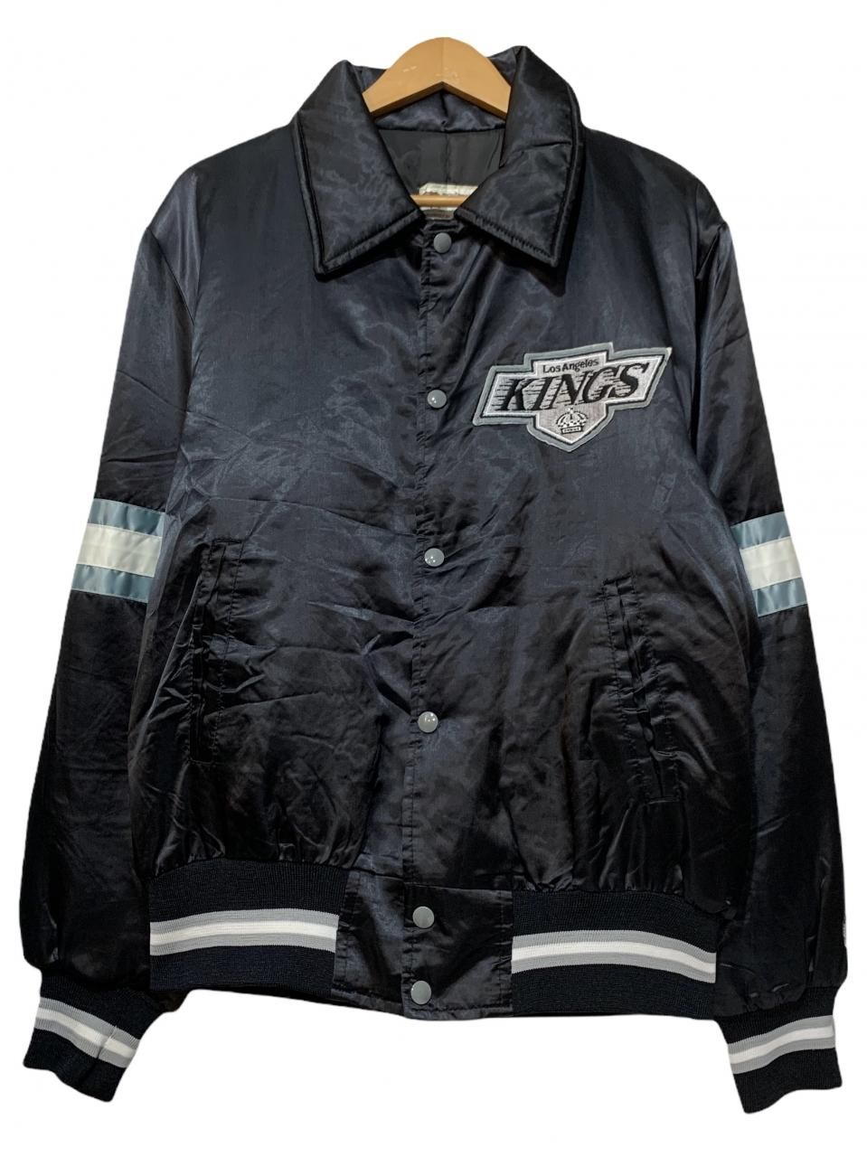 カナダ製 90s Los Angeles Kings Satin Varsity Jacket 黒 L 