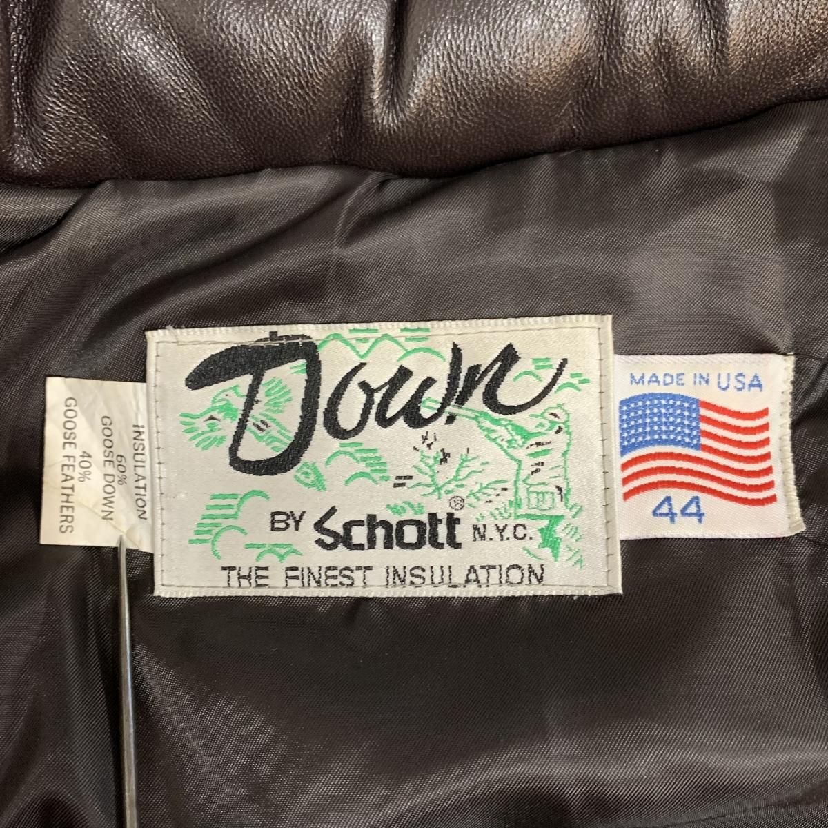 USA製 90s Schott Leather Down Jacket 茶 44 ショット レザー USA製 90s Schott Leather Down Jacket 茶 44 ショット レザー
