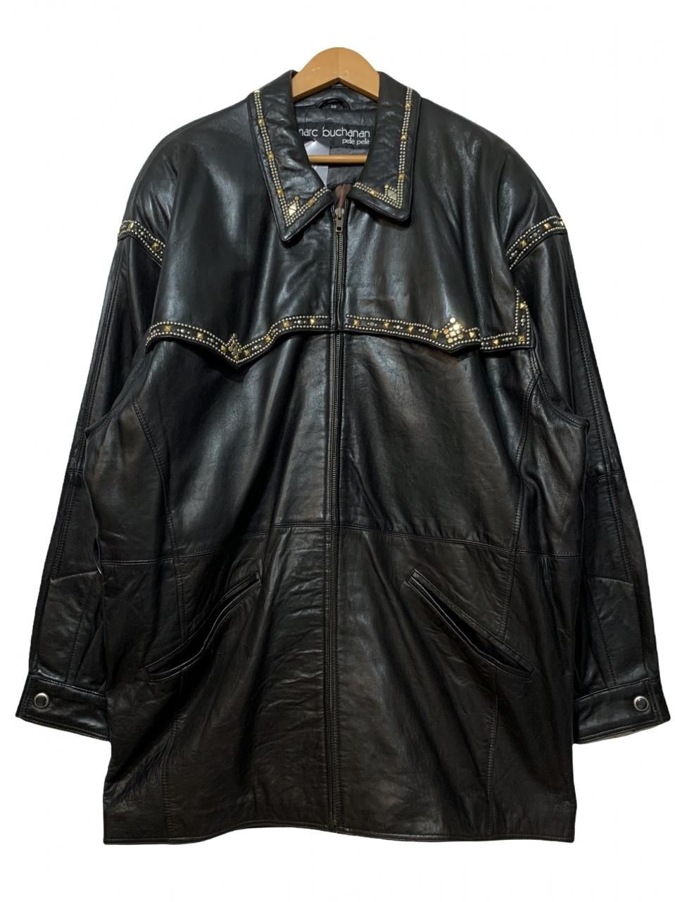 90s PELLE PELLE Studs Leather Coat 黒 38 ペレペレ スタッズレザーコート marc buchanan  マークブキャナン ブラック 古着 - NEWJOKE ONLINE STORE