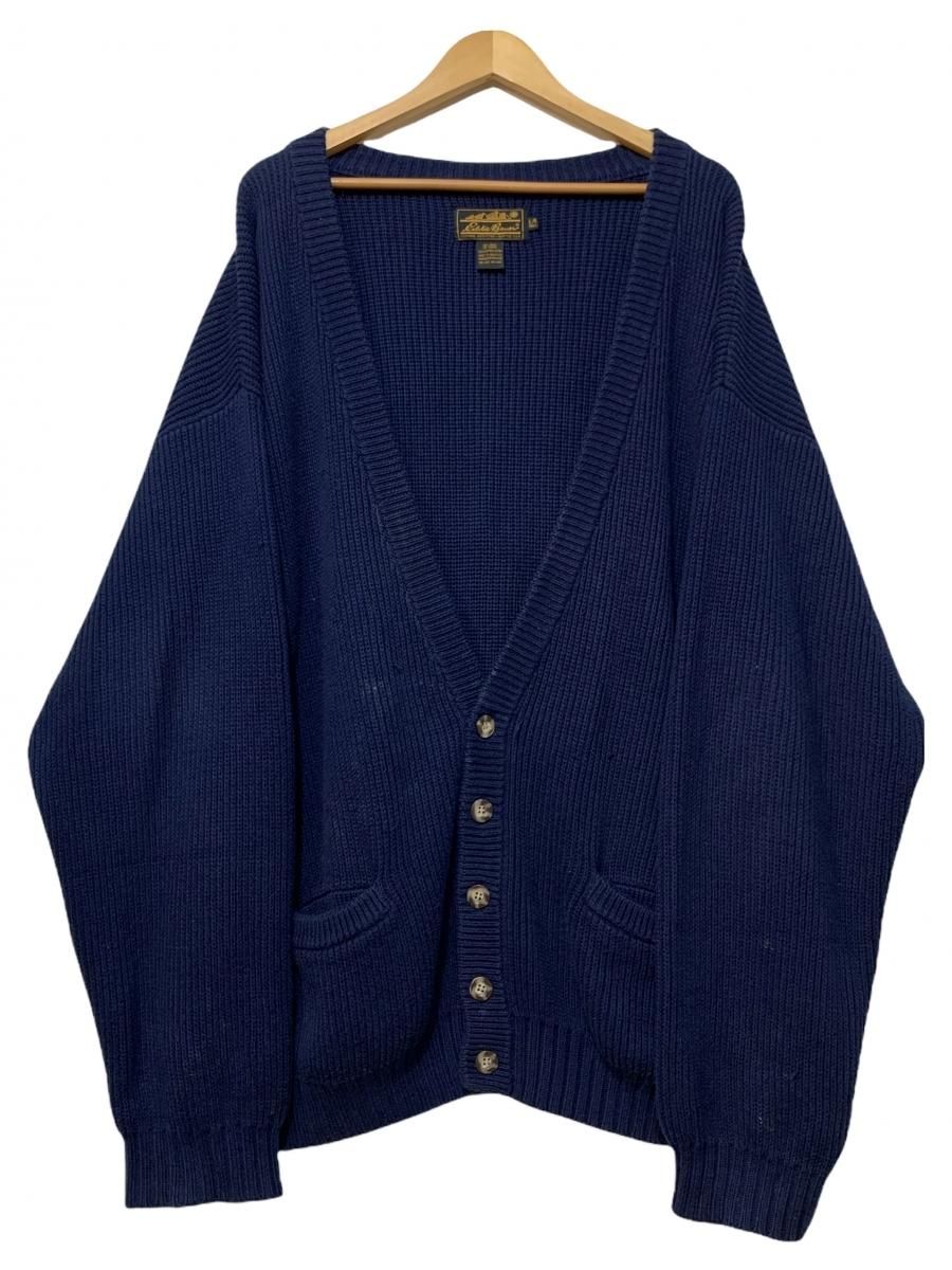 80s~90s Eddie Bauer Cotton Knit Cardigan 紺 L-TALL 黒タグ エディー