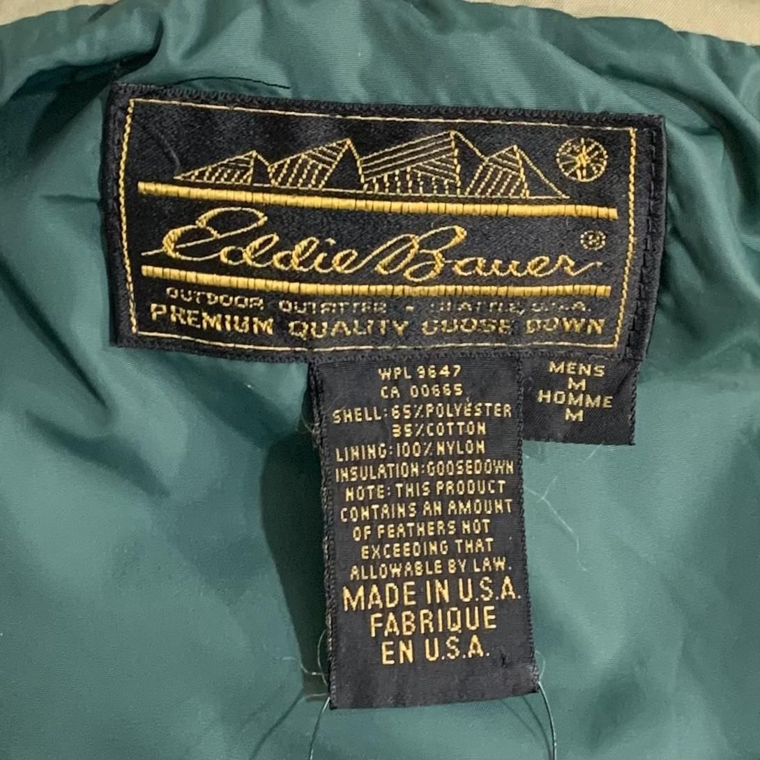 USA製 s Eddie Bauer Down Vest カーキ緑 M 黒タグ エディーバウアー