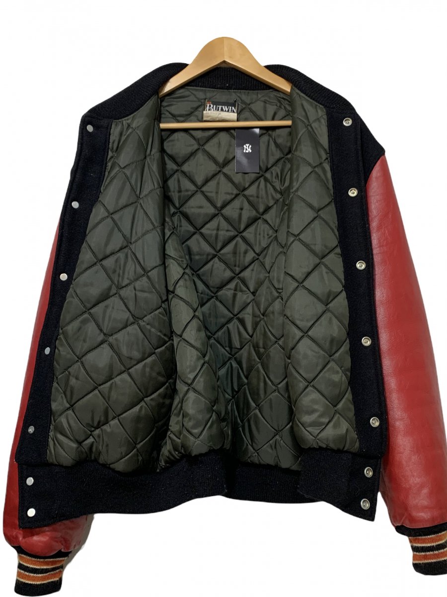 USA製 80s BUTWIN Wool Leather Varsity Jacket 黒赤 46 バトウィン