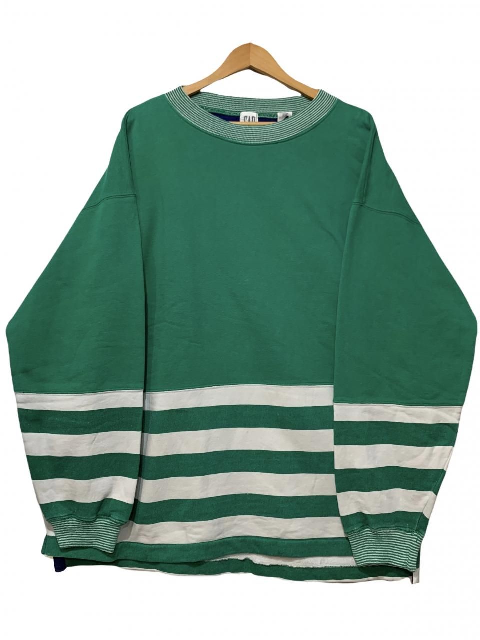 90s OLD GAP Border Sweatshirt 緑白 XL オールドギャップ スウェット ...