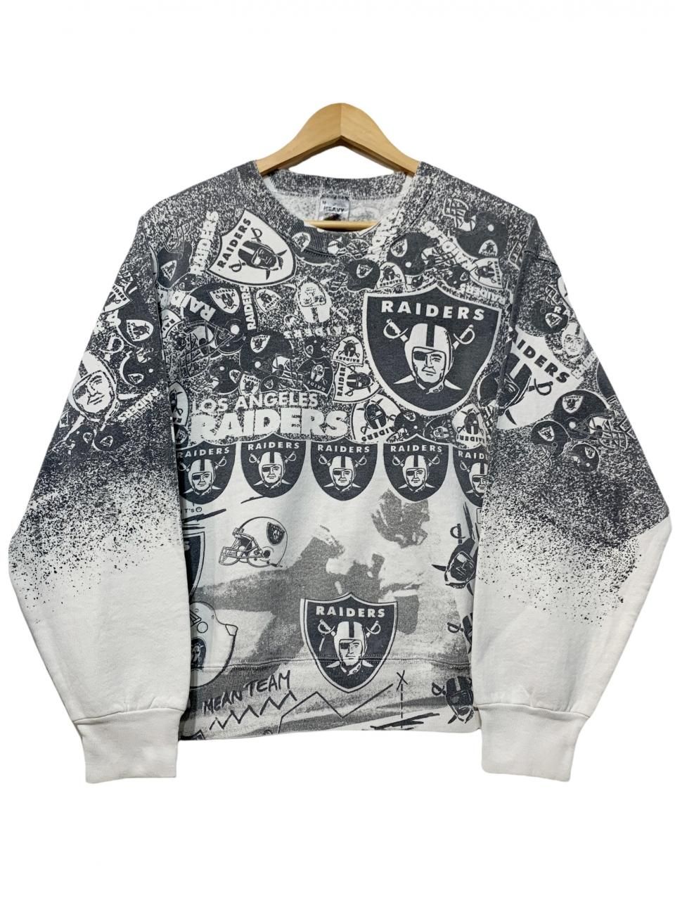 USA製 90s Los Angeles Raiders Sweatshirt 白黒 M NFL ロサンゼルスレイダース スウェット 総柄 プリント  Fruit of The Loom 古着 - NEWJOKE ONLINE STORE