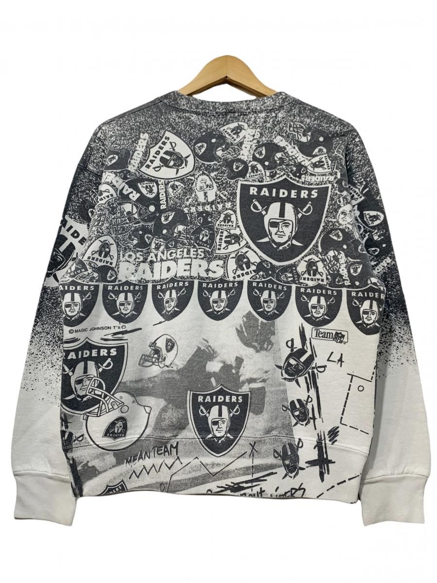 USA製 90s Los Angeles Raiders Sweatshirt 白黒 M NFL ロサンゼルスレイダース スウェット 総柄 プリント  Fruit of The Loom 古着 - NEWJOKE ONLINE STORE