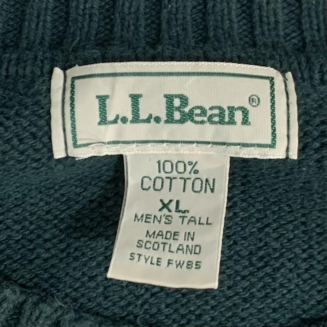 スコットランド製 90s L.L.Bean Crew-Neck Cotton Knit 緑 XL スコットランド製 90s L.L.Bean Crew-Neck Cotton Knit 緑 XL