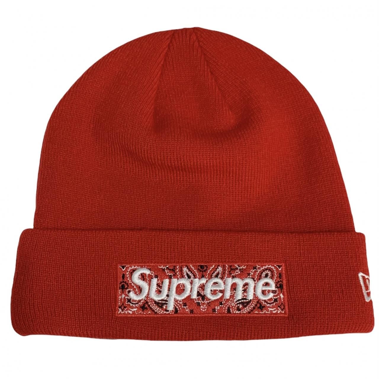 新品 19AW SUPREME × NEWERA Bandana Box Logo Beanie 赤 シュプリーム