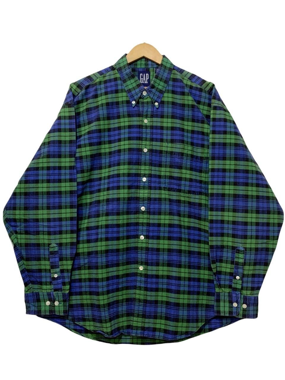 90s OLD GAP Check BD L/S Shirt 青緑 XL オールドギャップ チェック柄