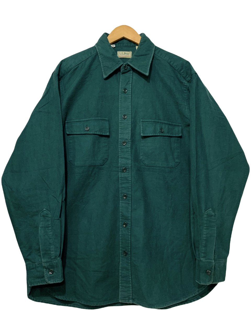 USA製 90s L.L.Bean Chamois Cloth L/S Shirts 深緑 17 1/2-TALL エルエルビーン 長袖シャツ  シャモアクロス ダークグリーン 古着 - NEWJOKE ONLINE STORE