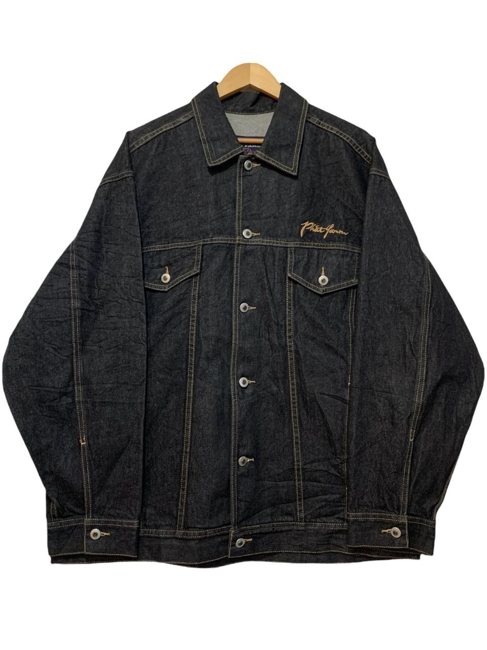 00s PHAT FARM Logo Black Denim Jacket 黒 XL ファットファーム