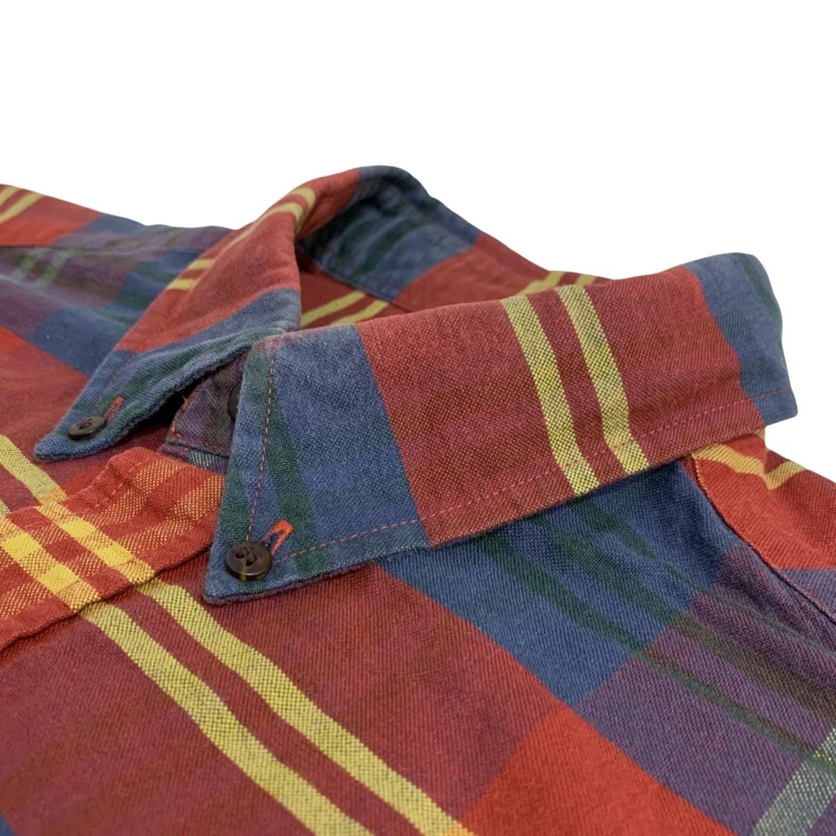 90s OLD GAP Check Cotton BD L/S Shirt エンジ紺 XL オールド