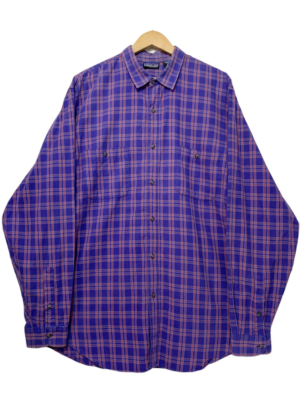 80~90s patagonia Cotton L/S Check Shirt 青紫オレンジ XL パタゴニア 