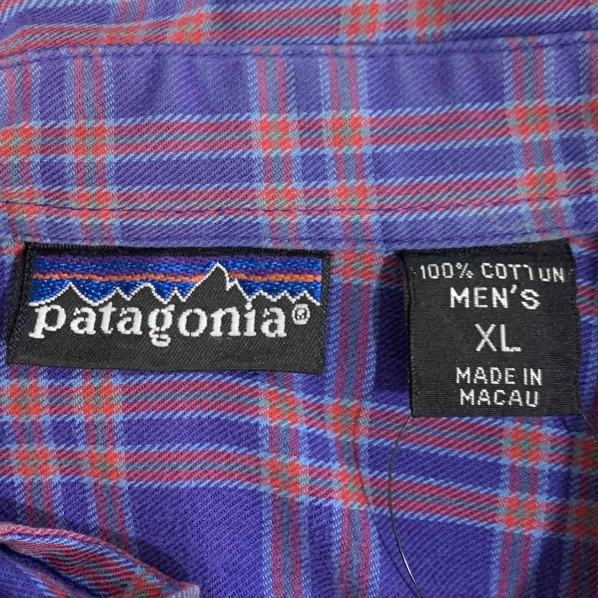 【スーパーセール】 80~90s patagonia XL 青紫オレンジ Shirt Check L/S Cotton 長袖シャツ