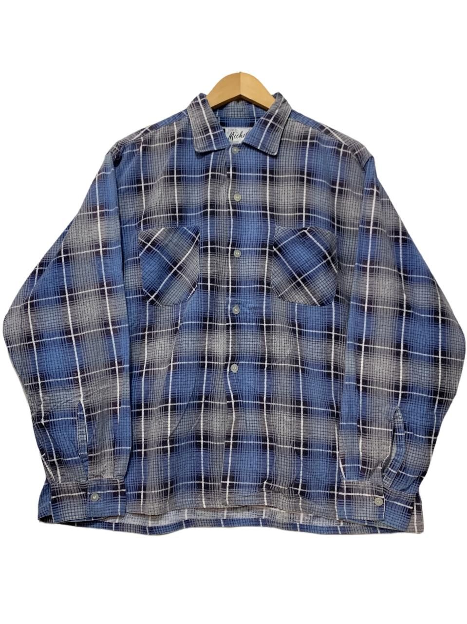 70s Michel Print Flannel L/S Shirt 青灰 L プリント 長袖 70s Michel Print Flannel L/S Shirt 青灰 L プリント 長袖