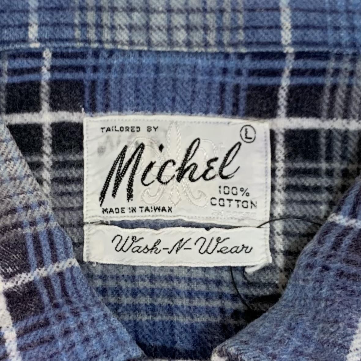 70s Michel Print Flannel L/S Shirt 青灰 L プリント 長袖 70s Michel Print Flannel L/S Shirt 青灰 L プリント 長袖