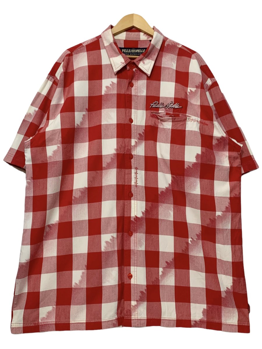 00s PELLE PELLE Check Cotton Rayon S/S Shirt 赤白 XL ペレペレ 半袖 