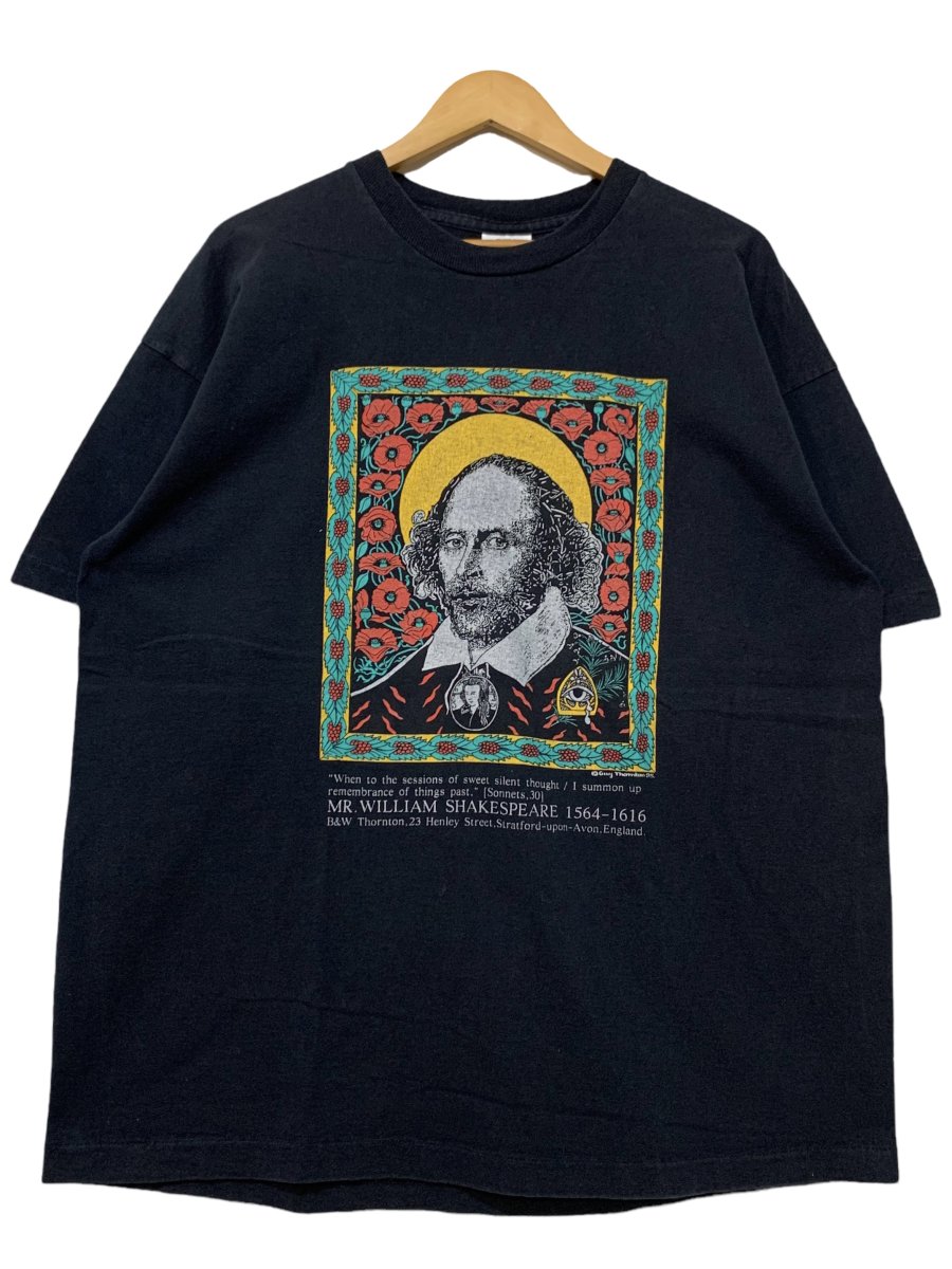 アイルランド製 90s William Shakespeare Print S/S Tee 黒 XL ウィリアムシェイクスピア 半袖 Tシャツ  ロミオとジュリエット 作家 詩人 偉人 ブラック 古着 - NEWJOKE ONLINE STORE