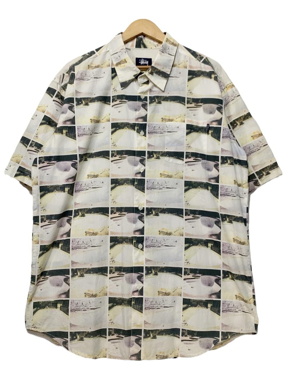 00s OLD STUSSY Print S/S Shirt 生成り XL 紺タグ オールド ...