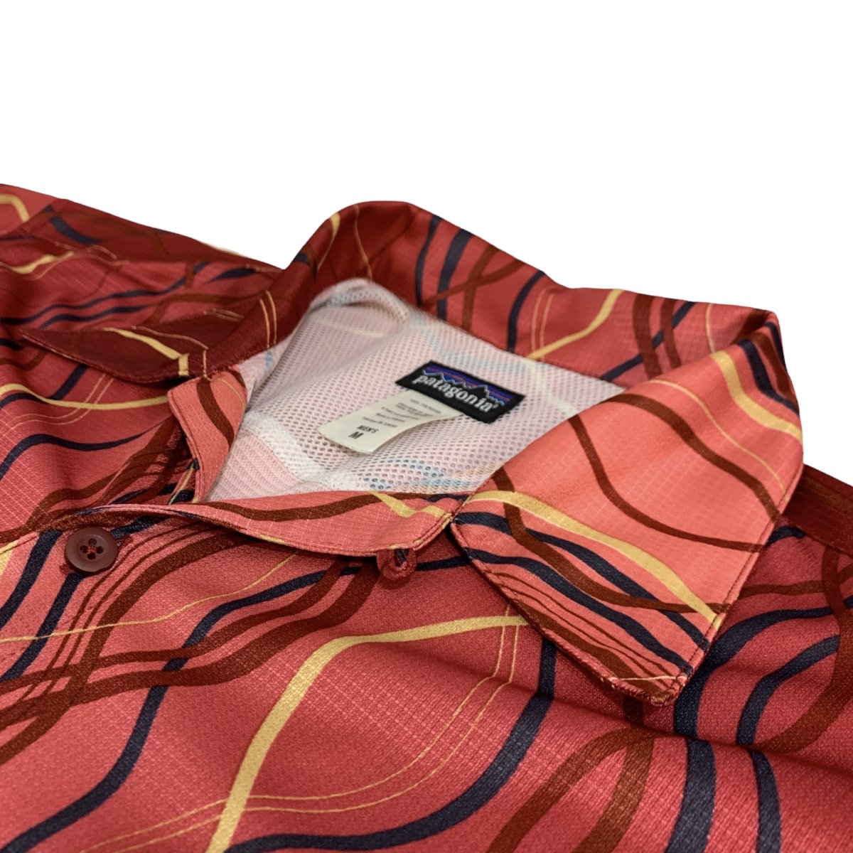 05年製 patagonia Rhythm Inyo S/S Shirt 赤 M パタゴニア リズムシリーズ 半袖 開襟シャツ インヨシャツ 総柄  クライミング レッド 20801 S5 古着 - NEWJOKE ONLINE STORE