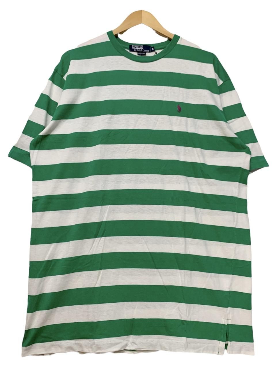 USA製 90s Polo Ralph Lauren Border S/S Tee 緑白 XL ポロラルフローレン 半袖 Tシャツ ボーダーT ポニー  ワンポイント 刺繍 古着 - NEWJOKE ONLINE STORE