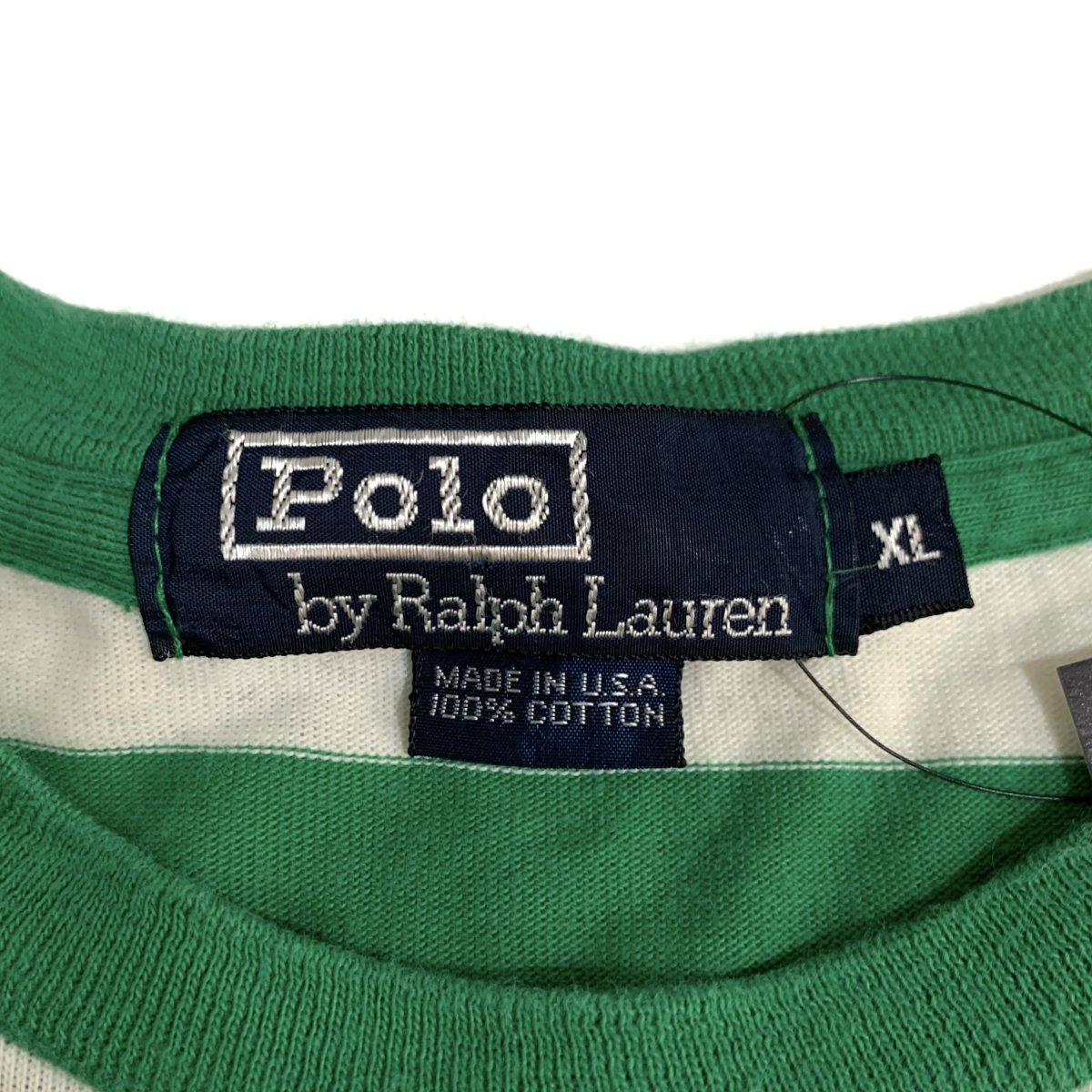 USA製 90s Polo Ralph Lauren Border S/S Tee 緑白 XL ポロラルフローレン 半袖 Tシャツ ボーダーT ポニー  ワンポイント 刺繍 古着 - NEWJOKE ONLINE STORE