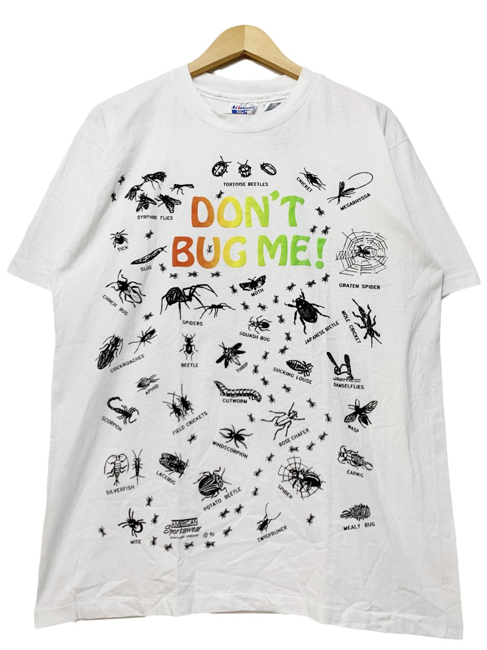 USA製 90年 Don't Bug Me! Print S/S Tee 白 L 80~90s 虫 昆虫 バグ 半袖 Tシャツ プリント Hanes  ヘインズ ホワイト 古着 - NEWJOKE ONLINE STORE