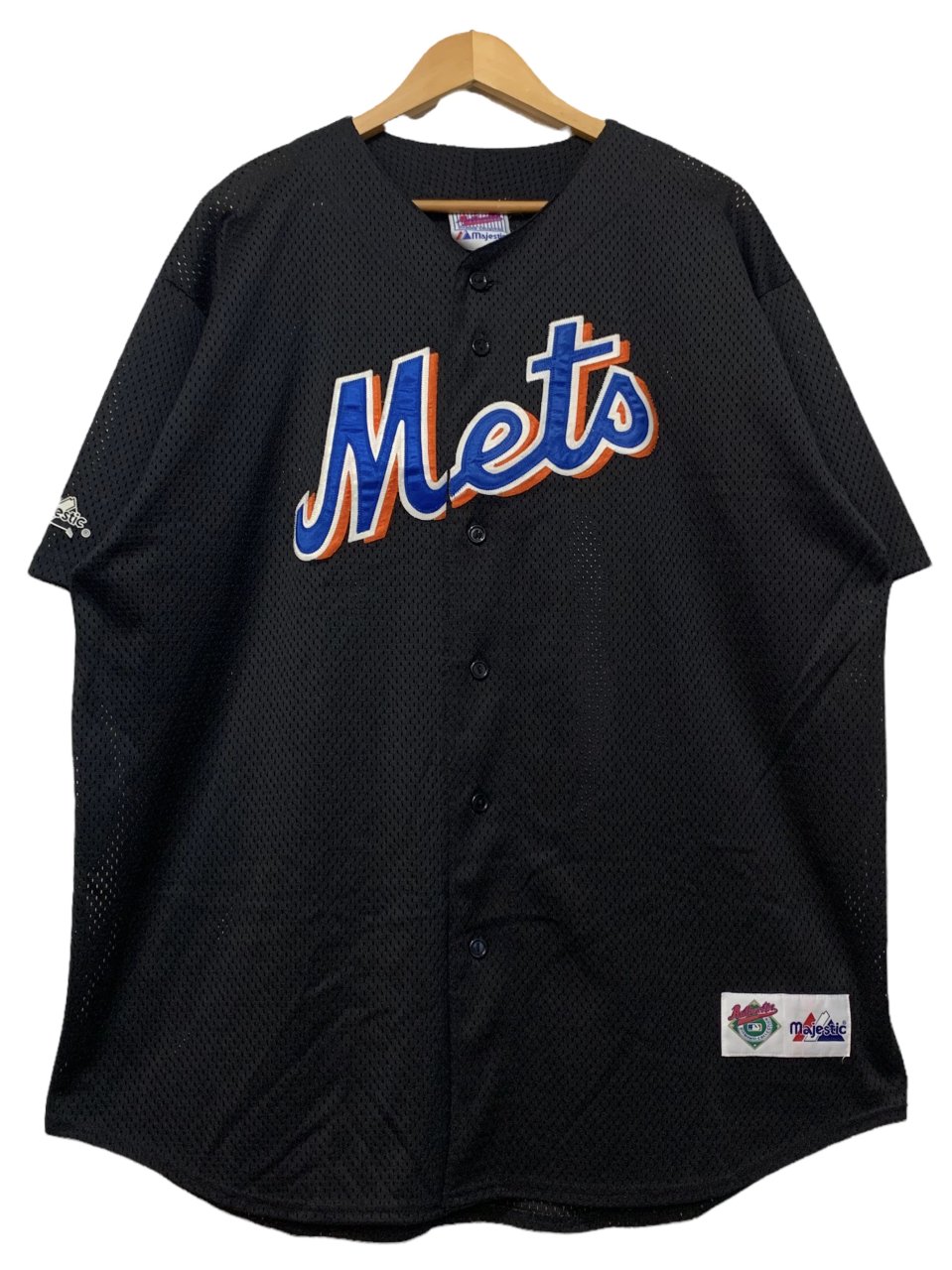 s Majestic "NY METS" Baseball Shirt 黒 XL マジェスティック