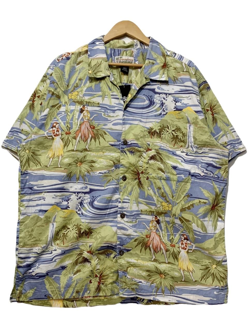 03年製 pataloha Cotton Aloha Shirt 青緑 L 00s パタロハ アロハ