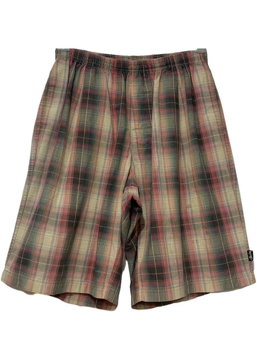 USA製 80s OLD STUSSY Check Cotton Easy Shorts 茶赤黒 L 黒 USA製 80s OLD STUSSY Check Cotton Easy Shorts 茶赤黒 L 黒