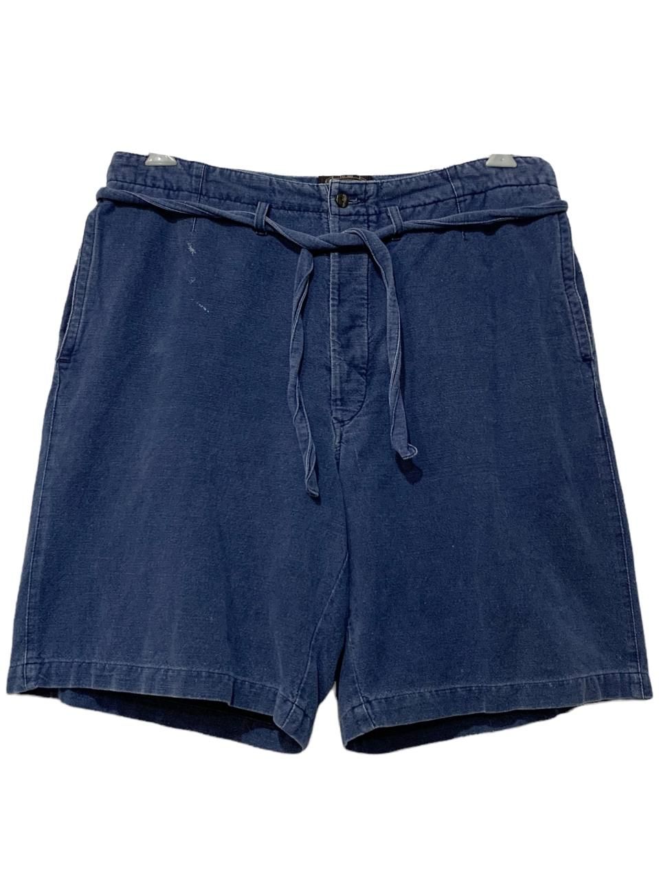 RRL ダブルアールエル インディゴ ショーツ コットンリネン USA製 90s RRL Indigo Dyed Belted Cotton Shorts 紺 33 三ツ星