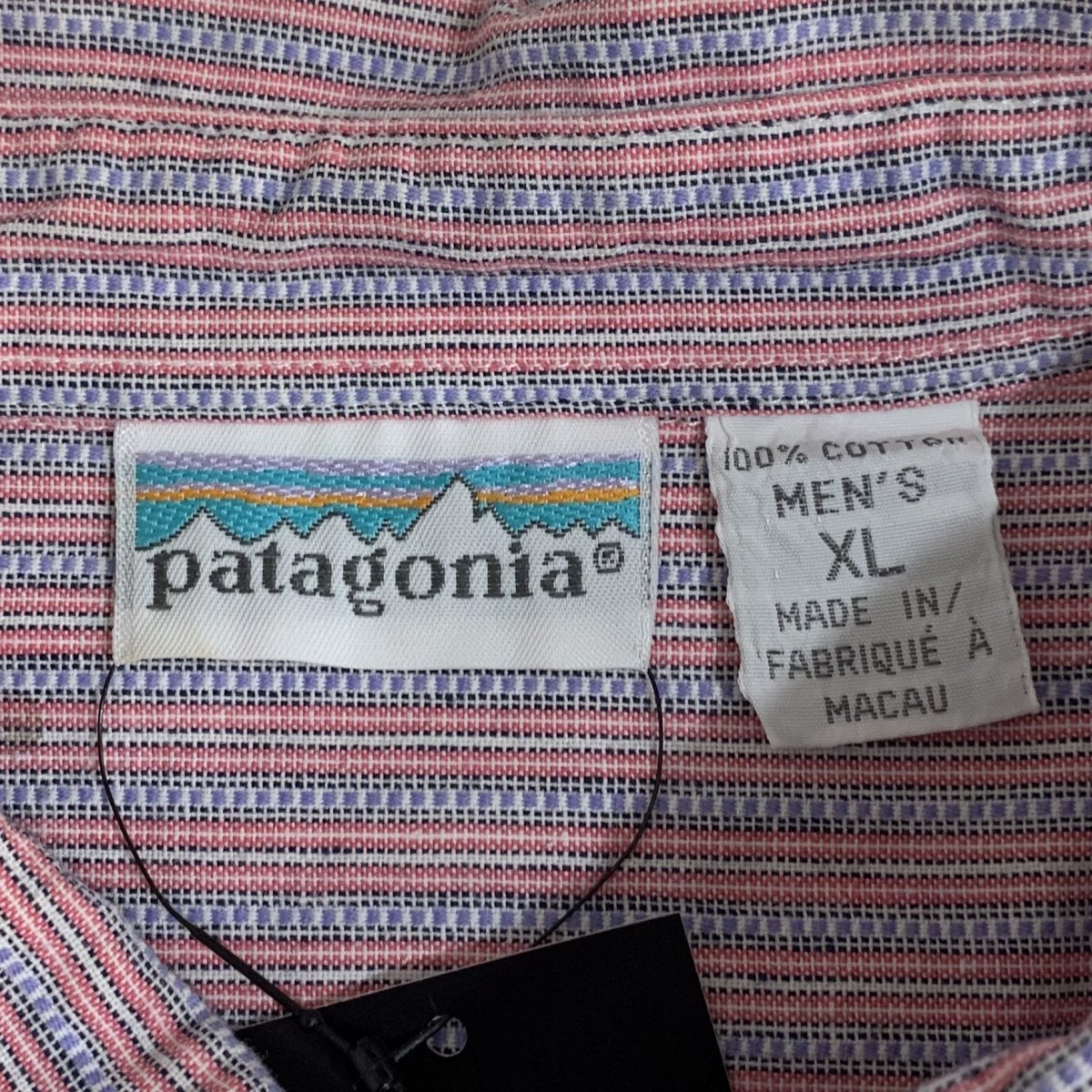 91年製 patagonia Cotton Stripe S/S Shirt ピンク青 XL 90s 白タグ