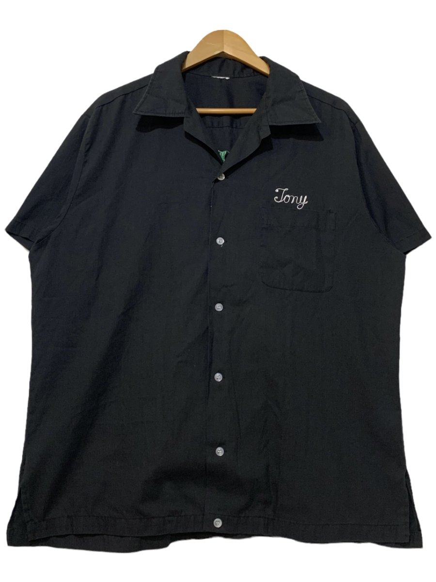 60s Cotton S/S Bowling Shirt 黒 XL ボウリングシャツ 襟芯入り