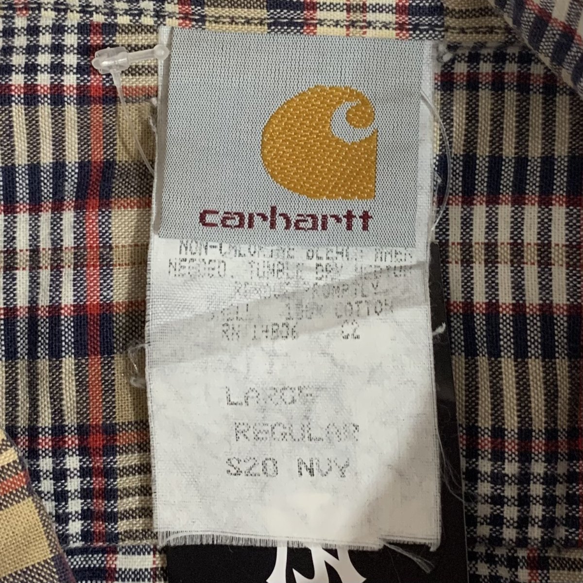 USA製 90s Carhartt Check Cotton BD S/S Shirt ベージュ L カーハート