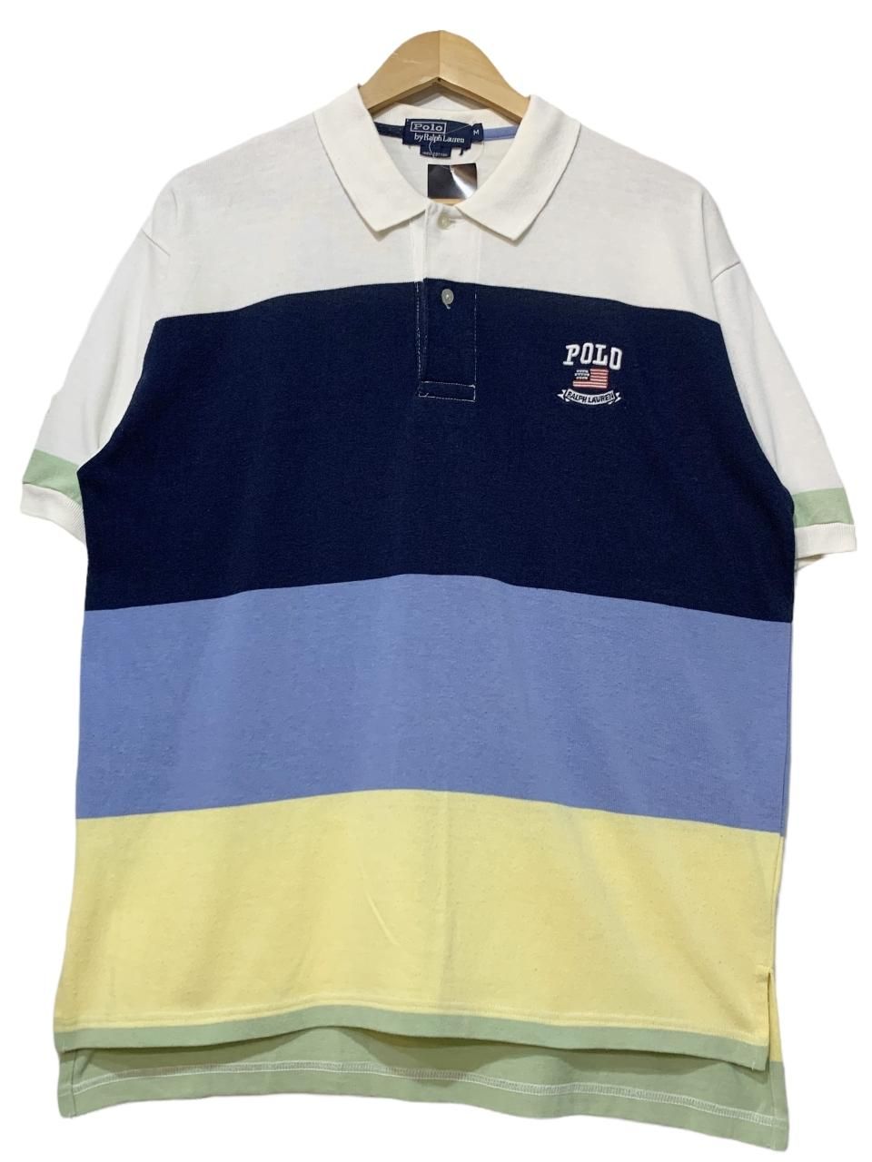 90s Polo Ralph Lauren Multi Border S/S Polo Shirt マルチ M ポロ