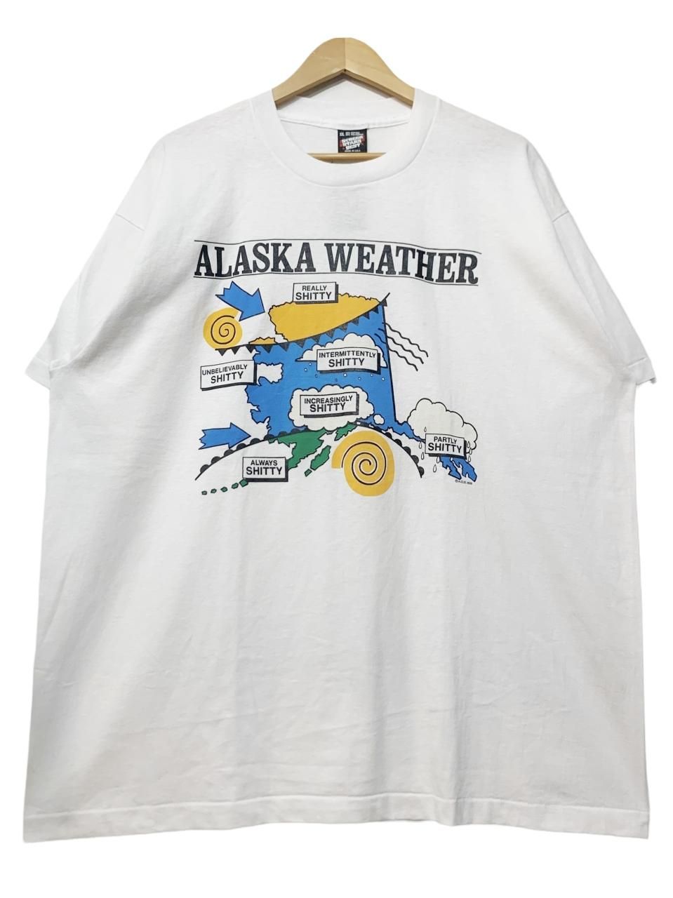 USA製 90s ALASKA WEATHER Print S/S Tee 白 XXL アラスカ 天気