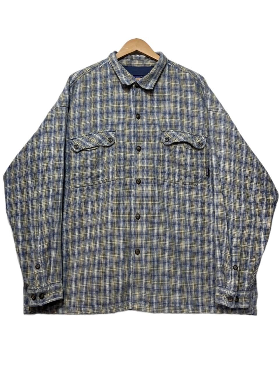 90s patagonia Check Flannel L/S Shirt 青黄 XXL パタゴニア 長袖 