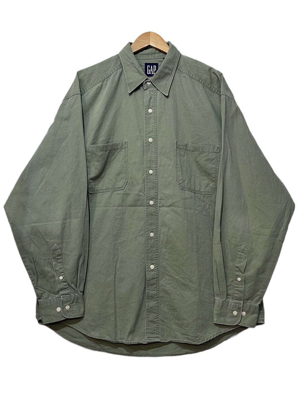 90s OLD GAP Cotton L/S Shirt オリーブ XL オールドギャップ 長袖 シャツ ワークシャツ コットン 無地 古着 -  NEWJOKE ONLINE STORE