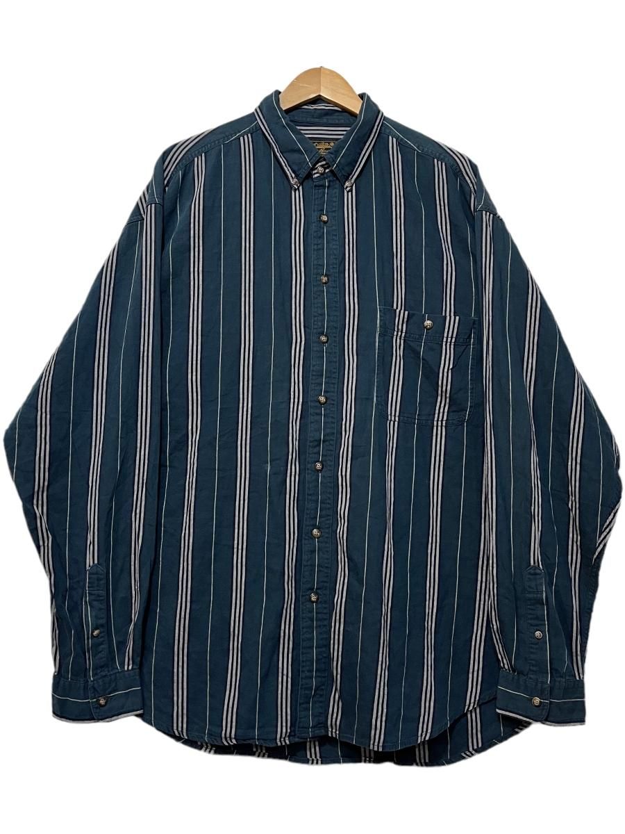 80s Eddie Bauer Rayon Stripe BD L/S Shirt 緑 XL 相当 エディーバウアー 長袖 シャツ ストライプ  レーヨン ボタンダウン 黒タグ グリーン 古着 - NEWJOKE ONLINE STORE