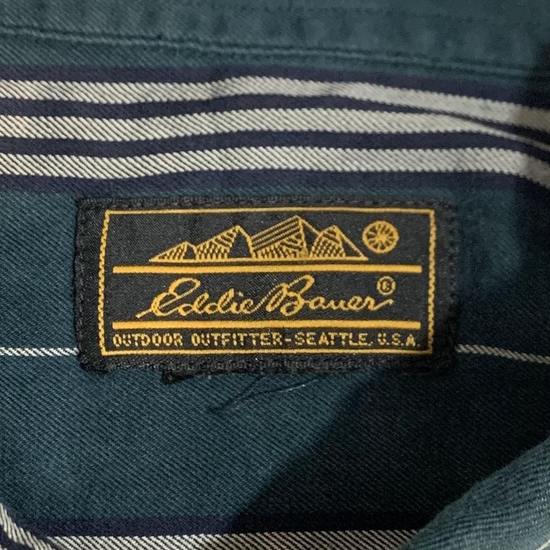 80s Eddie Bauer Rayon Stripe BD L/S Shirt 緑 XL 相当