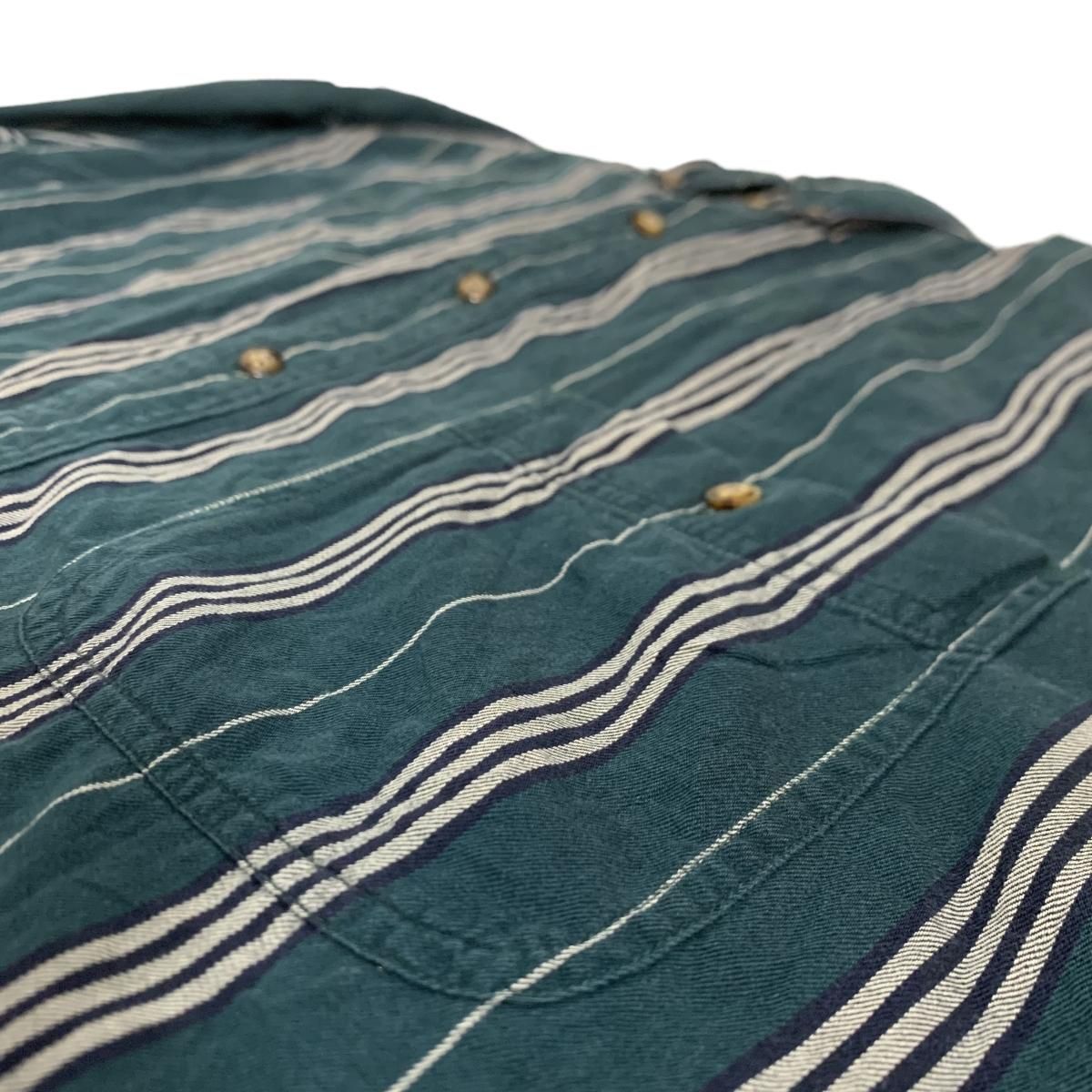 Eddie Bauer ストライプシャツ グリーン エディーバウアー 緑タグ Eddie Bauer WC665E3 エディーバウアー WRINKLE RESISTANT