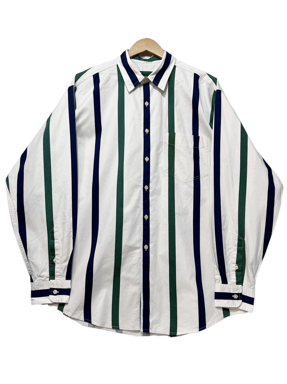 90s J.CREW Stripe Cotton L/S Shirt 白 L ジェイクルー 長袖 シャツ 