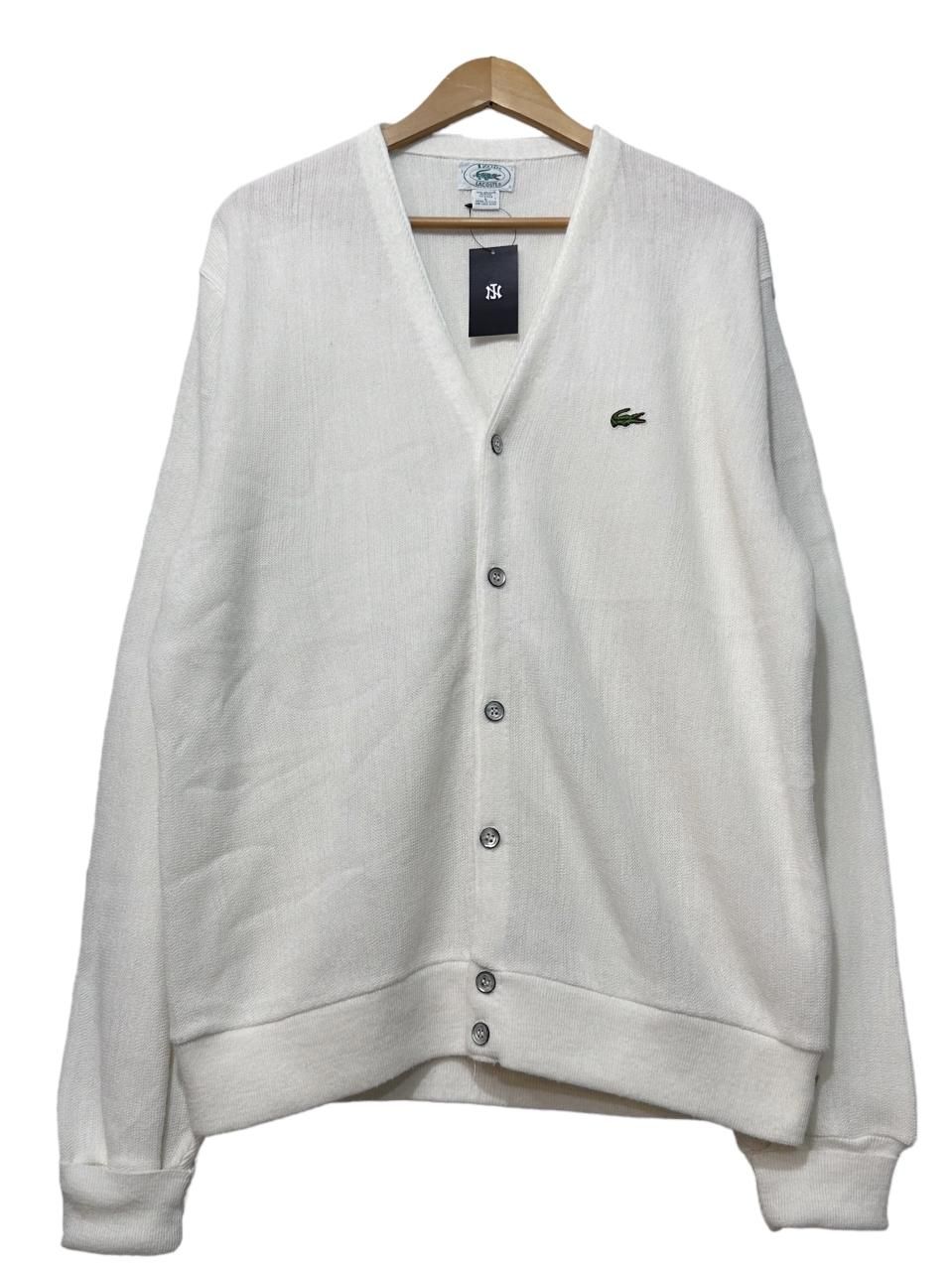 USA製 90s IZOD LACOSTE Acrylic Knit Cardigan 白 L アイゾッド ラコステ アクリル ニット カーディガン  ホワイト 古着 - NEWJOKE ONLINE STORE