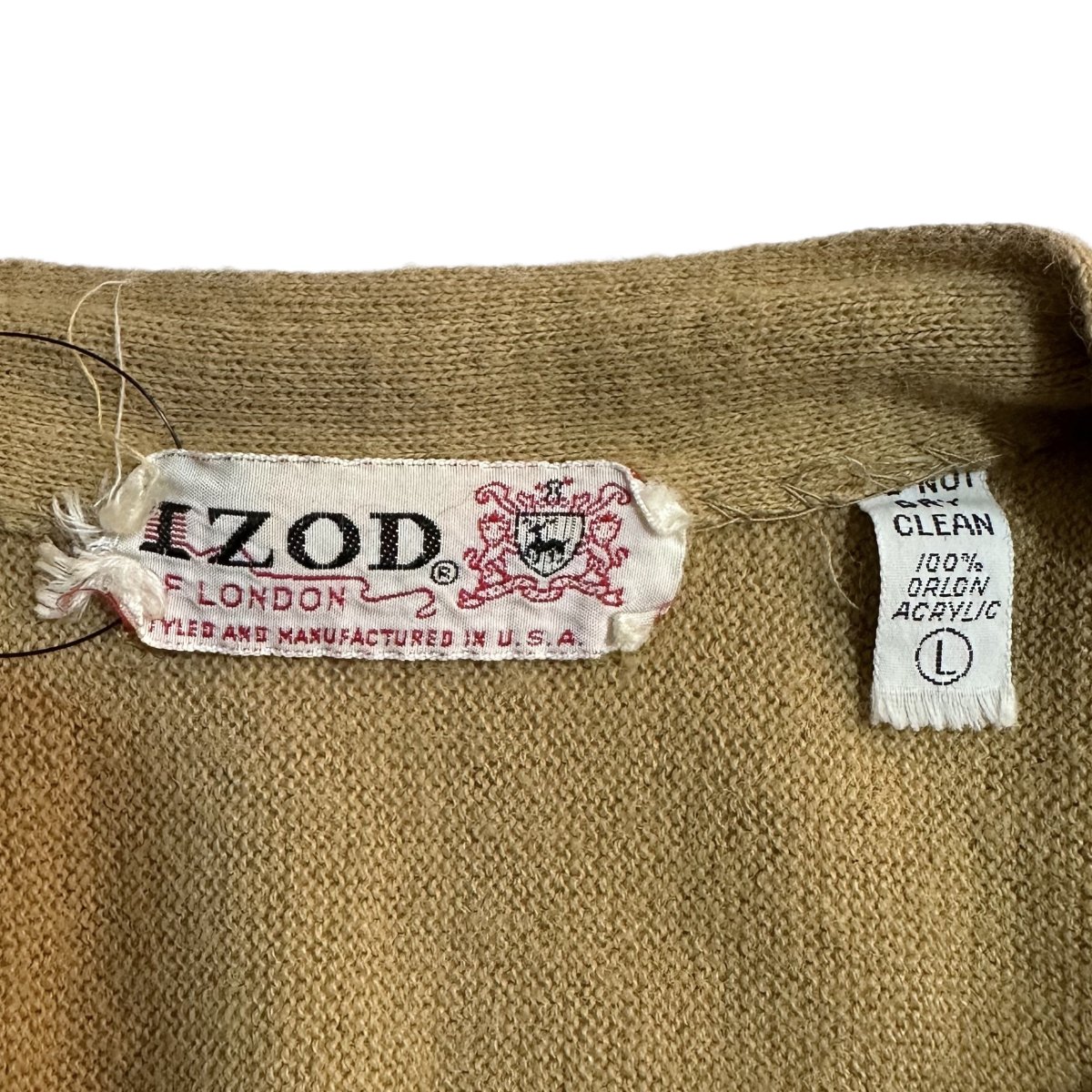 USA製 60s IZOD OF LONDON LACOSTE Acrylic knit Cardigan ベージュ L